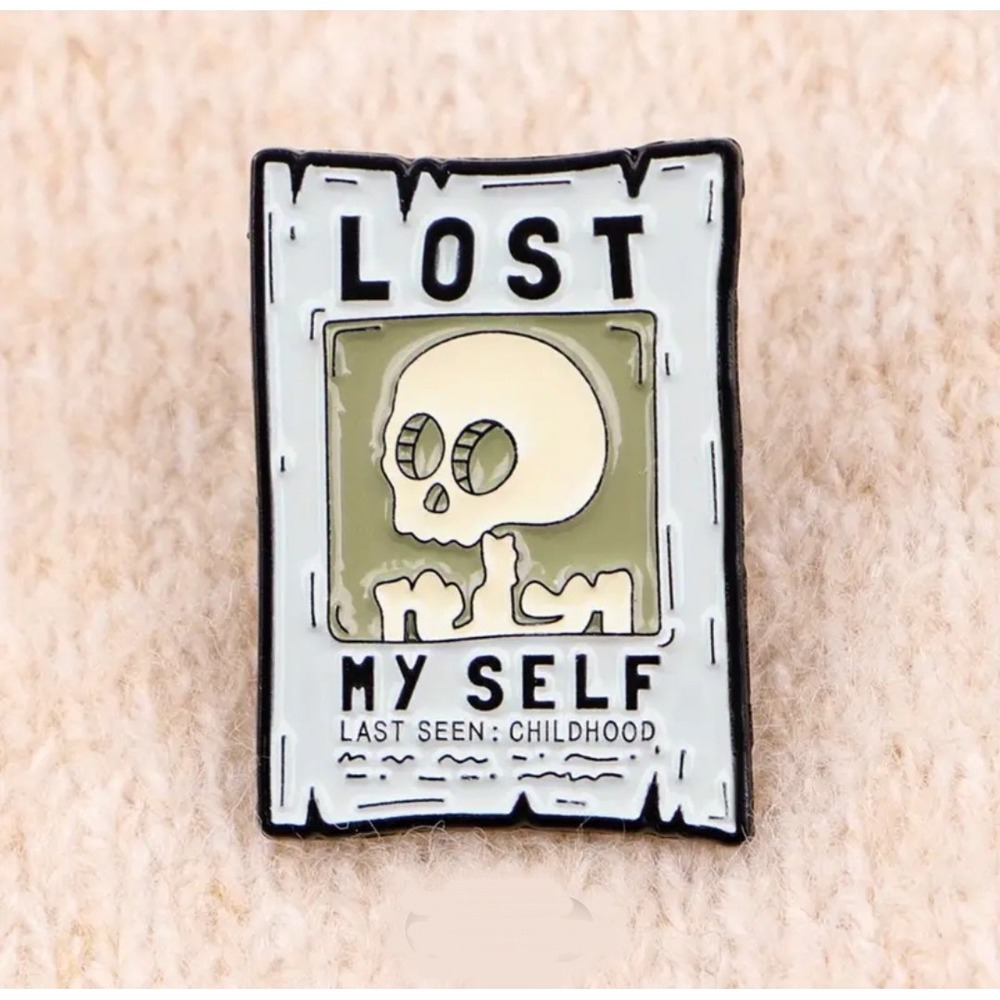 Lost My Self Skull Missing Poster Enamel Pin Dark Humor Existential Lapel Pin